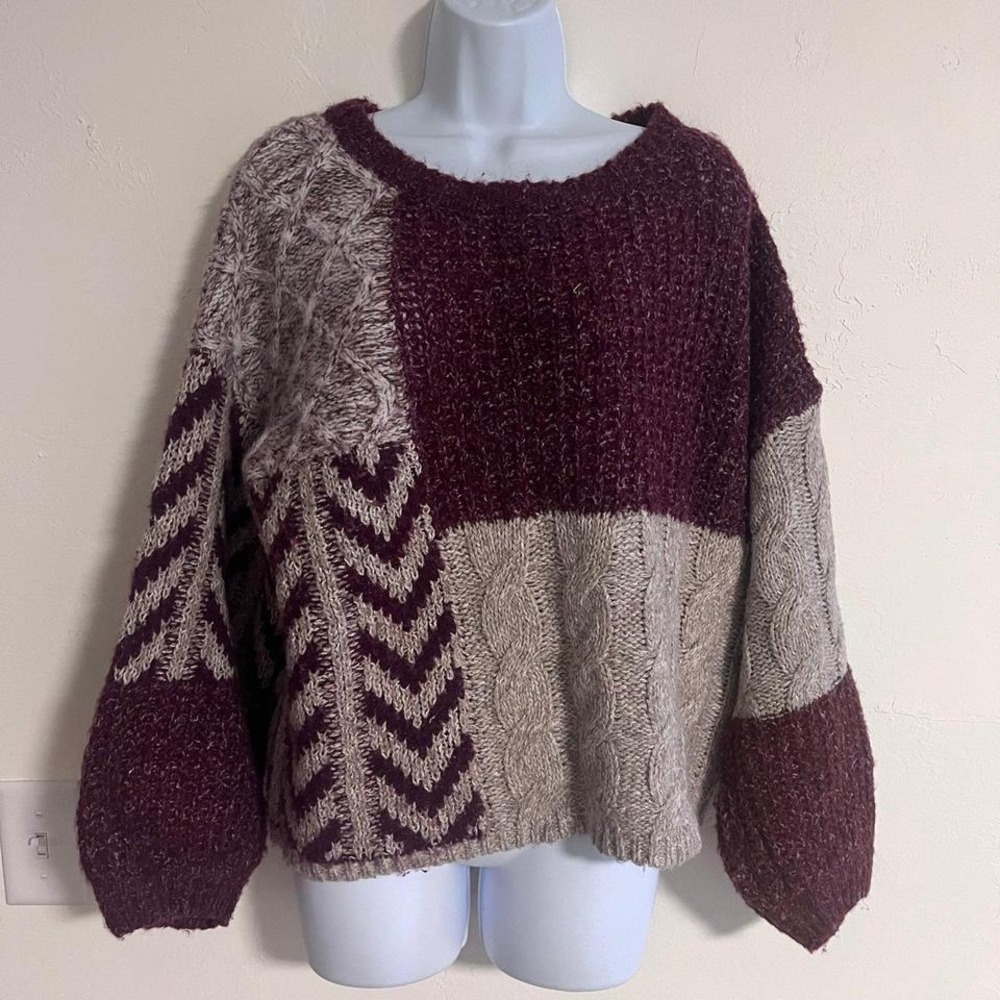 Blu Pepper Women's Medium Patchwork Chunky Knit S… - image 1